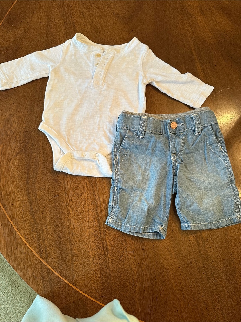 Baby Gap Light Blue Denim Pants and White Button Bodysuit